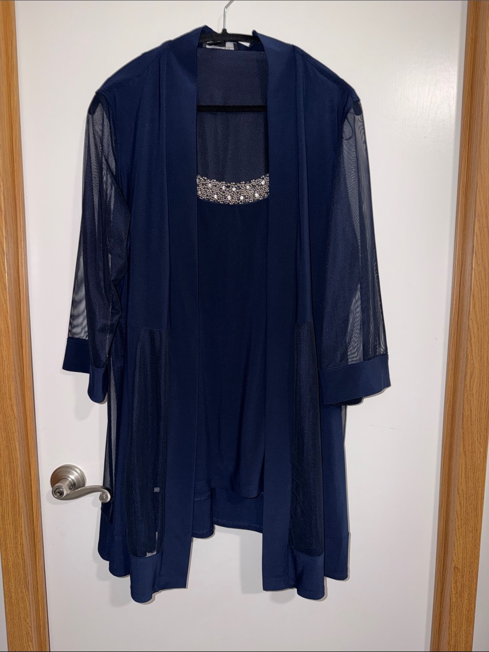 R&M Richards Navy Women's Open Jacket and Pants Set